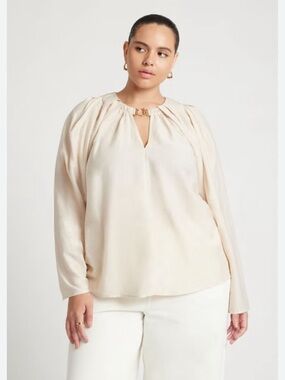 Eloquii Keyhole Blouse 24 NWT Gold Hardware Pleated Plus Size Quiet Luxury